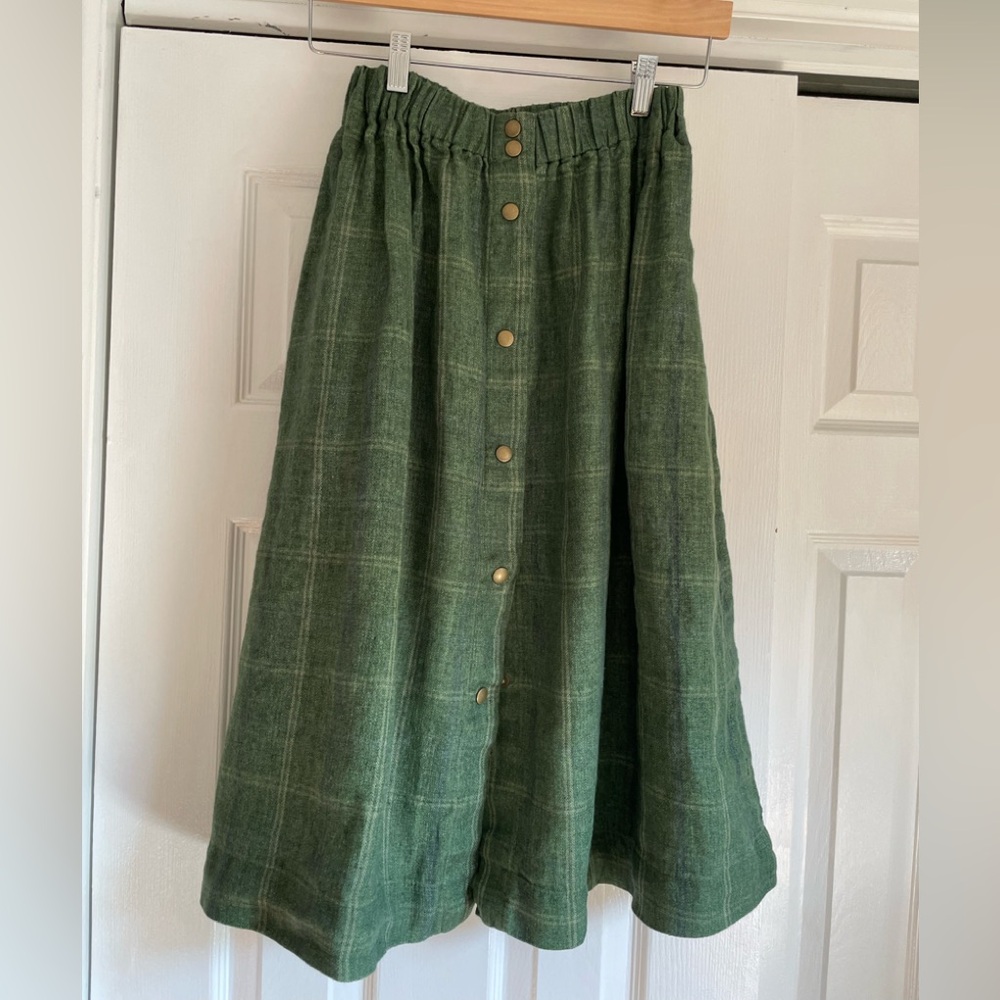 Not perfect linen Marseille skirt in Green grass check - Small